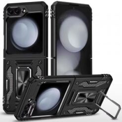 Samsung Z Flip 7FE / Flip 6 Utter Tough Metal Ring Movable Camera Window Hybrid Case Cover - Bla