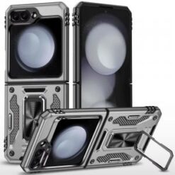 Samsung Z Flip 7FE / Flip 6 Utter Tough Metal Ring Movable Camera Window Hybrid Case Cover - Gra