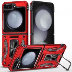 Samsung Z Flip 7FE / Flip 6 Utter Tough Metal Ring Movable Camera Window Hybrid Case Cover - Red