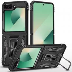 Samsung Z Flip 7 Utter Tough Metal Ring Movable Camera Window Hybrid Case Cover - Black