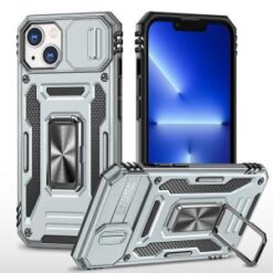 iPhone 13/14 Utter Tough Metal Ring Movable Camera Window Hybrid Case Cover - Gray