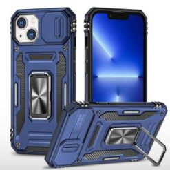 iPhone 13/14 Utter Tough Metal Ring Movable Camera Window Hybrid Case Cover - Navy blue