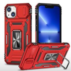 iPhone 13/14 Utter Tough Metal Ring Movable Camera Window Hybrid Case Cover - Red