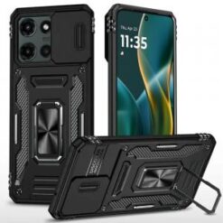 Moto G Stylus 5G 2026/2025 Utter Tough Metal Ring Movable Camera Window Hybrid Case Cover - Blac