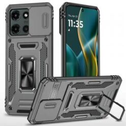 Moto G Stylus 5G 2026/2025 Utter Tough Metal Ring Movable Camera Window Hybrid Case Cover - Gray