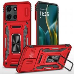 Moto G Stylus 5G 2026/2025 Utter Tough Metal Ring Movable Camera Window Hybrid Case Cover - Red