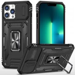 iPhone 13 Pro Utter Tough Metal Ring Movable Camera Window Hybrid Case Cover - Black