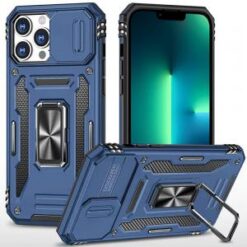 iPhone 13 Pro Utter Tough Metal Ring Movable Camera Window Hybrid Case Cover - Navy blue