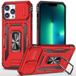 iPhone 13 Pro Utter Tough Metal Ring Movable Camera Window Hybrid Case Cover - Red