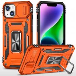 iPhone 13/14 Utter Tough Metal Ring Movable Camera Window Hybrid Case Cover - Cosmic Orange