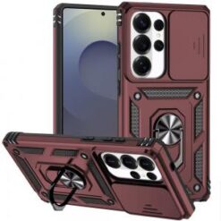 Samsung s26 Ultra Well Protective Magentic Ring Stand Camera Protective Cover Case - Burgundy