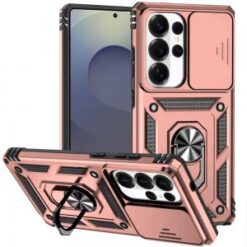 Samsung s26 Ultra Well Protective Magentic Ring Stand Camera Protective Cover Case - Rose Gold