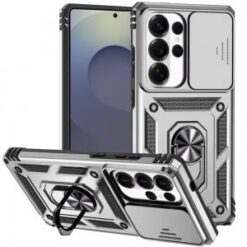 Samsung s26 Ultra Well Protective Magentic Ring Stand Camera Protective Cover Case - Silver