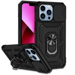 iPhone 13/14 Well Protective Magentic Ring Stand Camera Protective Cover Case - Black