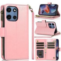 For Moto G 5G 2025/2026 - G Play 2026 - Luxury Wallet Card ID Zipper Money Holder Case Cover - Rose