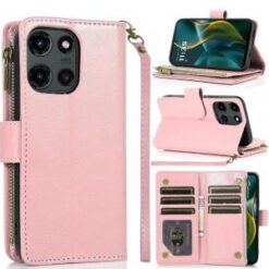 Moto G Stylus 5G 2026/2025 Luxury Wallet Card ID Zipper Money Holder Case Cover - Rose Gold