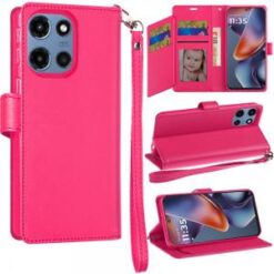 For Moto G 5G 2025/2026 - G Play 2026 - Wallet ID Card Holder Case Cover - Hot Pink
