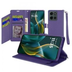 Moto G Stylus 5G 2026/2025 Wallet ID Card Holder Case Cover - Dark Purple