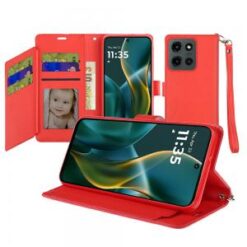 Moto G Stylus 5G 2026/2025 Wallet ID Card Holder Case Cover - Red