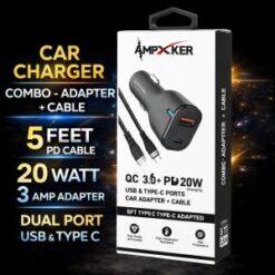 COMBO CAR CHARGER - CABLE (20W DUAL PORT PD-TypeC 5FT BLACK) - QC3.0 - (LANE A6 ITEM 6)