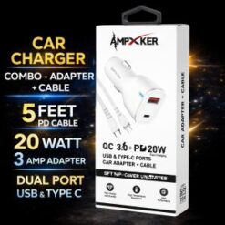 COMBO CAR CHARGER - CABLE (20W DUAL PORT PD-TypeC 5FT WHITE) - QC3.0 - (LANE A6 ITEM 7)