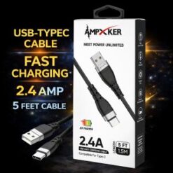 [5FT FAST CABLE] (2.4A USB-TypeC BLACK) - BRAIDED - (LANE A7 ITEM 16)