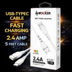 [5FT FAST CABLE] (2.4A USB-TypeC WHITE) - BRAIDED - (LANE A7 ITEM 17)