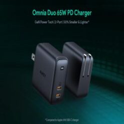 AUKEY [DUAL PORT - PD WALL CHARGER] (FAST 65W 2 PD PORTS BLACK) - (LANE C6 ITEM 14)