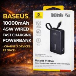 BASEUS 10000 mAh 45w Digital Powerbank with Built in Cable - Black (B/C BASEUS 1)