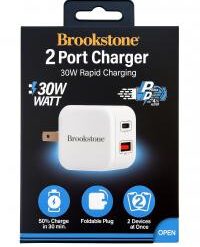 BROOKSTONE [DUAL PORT - WALL CHARGER] (30W PD-TypeC - USB-A WHITE) - FAST CHARGING - (LANE D11 ITEM