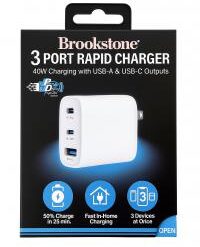 BROOKSTONE [3 PORT WALL CHARGER] (40W USB-A - 2 USB-C WHITE) - FAST CHARGE - (LANE D10 ITEM 22)