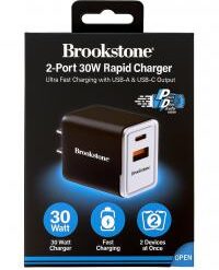 BROOKSTONE [DUAL PORT - WALL CHARGER] (30W PD-TypeC - USB-A BLACK) - FAST CHARGING - (LANE D10 ITEM