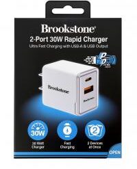 BROOKSTONE [DUAL PORT - WALL CHARGER] (30W PD-TypeC - USB-A WHITE) - FAST CHARGING - (LANE D10 ITEM