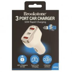 BROOKSTONE [3 PORT - CAR CHARGER] (50W PD - 2 USB-A WHITE) - FAST CHARGING - (LANE D9 ITEM 26)