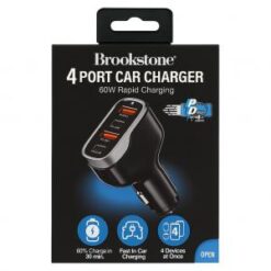 BROOKSTONE [4 PORT CAR CHARGER] (60W 2 USB-A - 2 USB-C BLACK) - FAST CHARGE - (LANE D9 ITEM 28)