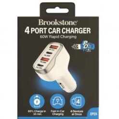 BROOKSTONE [4 PORT CAR CHARGER] (60W 2 USB-A - 2 USB-C WHITE) - FAST CHARGE - (LANE D9 ITEM 27)