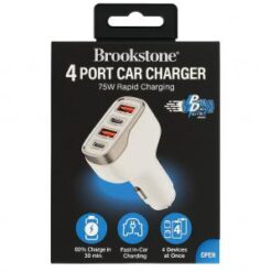 BROOKSTONE [4 PORT CAR CHARGER] (75W 2 USB-A - 2 USB-C WHITE) - FAST CHARGE - (LANE D9 ITEM 29)