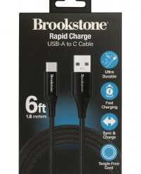 BROOKSTONE [CABLE] (USB-TypeC 6FT BLACK) - FAST CHARGE TANGLE-FREE - (LANE D8 ITEM 45)