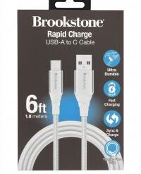 BROOKSTONE [CABLE] (USB-TypeC 6FT WHITE) - FAST CHARGE TANGLE-FREE - (LANE D8 ITEM 44)