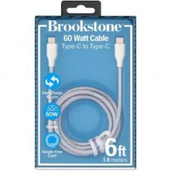 BROOKSTONE [CABLE] (60W TypeC-TypeC 6FT WHITE) - BRAIDED FAST CHARGE TANGLE-FREE - (LANE D8 ITEM 33)