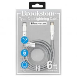 BROOKSTONE [CABLE] (USB-TypeC to LIGHTNING 6FT WHITE) - MFI CERTIFIED LIGHTNING FAST CHARGING - (LAN