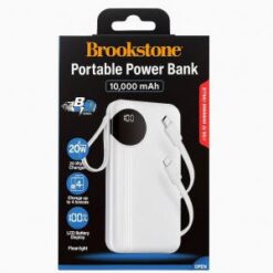 BROOKSTONE [3 PORT - POWER BANK with Cable] (10000MAH 20W USB-C - 2 USB-A WHITE) - FAST CHARGE DIGIT
