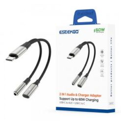 ESEEKGO [ADAPTER] (USB-TypeC to 3.5MM - PD-TypeC 60W GRAY) - CHARGE LISTEN 2-IN-1 - (LANE B3 ITEM 41