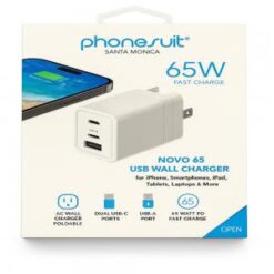 PHONESUIT [3 PORT - FAST WALL CHARGER] (65W 2 USB-C - USB-A WHITE) - GAN PD FAST CHARGE - (LANE B C-