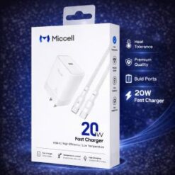 MICCELL [COMBO WALL CHARGER - TYPE-C CABLE] (20W PD-TypeC - WHITE) - FAST CHARGING (LANE D19 ITEM 4)