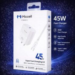MICCELL [COMBO WALL CHARGER - TYPE-C CABLE] (45W PD-TypeC WHITE) - FAST CHARGING - (LANE D19 ITEM 5)