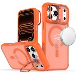 iPhone 17 Pro Max Magnetic Matte Camera Metallic Stand Hybrid Case - Cosmic Orange