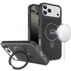 iPhone 17 Pro Max Carbon Design [Magnetic Circle] with Ring Stand Hybrid Case - Black