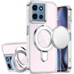 For Moto G 5G 2025/2026 - G Play 2026 - CHROME HQ Rotational Magnetic Ring Hybrid - Clear