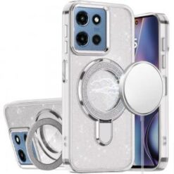 For Moto G 5G 2025/2026 - G Play 2026 - Transparent Glitter Rotaional Magnetic Ring Stand HQ Hybrid